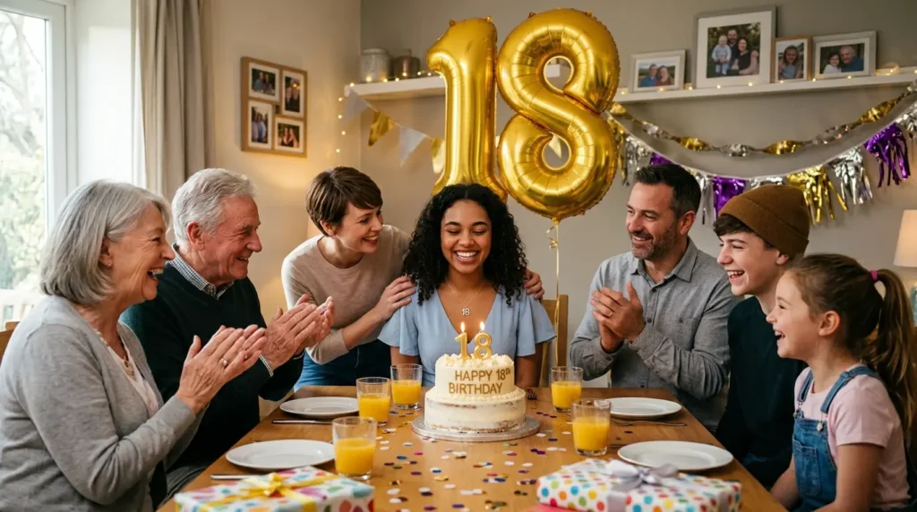 Family celebrating an 18th birthday together
