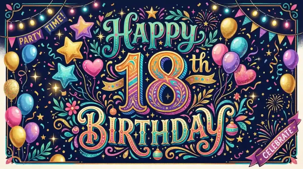 Happy 18th birthday typography illustration