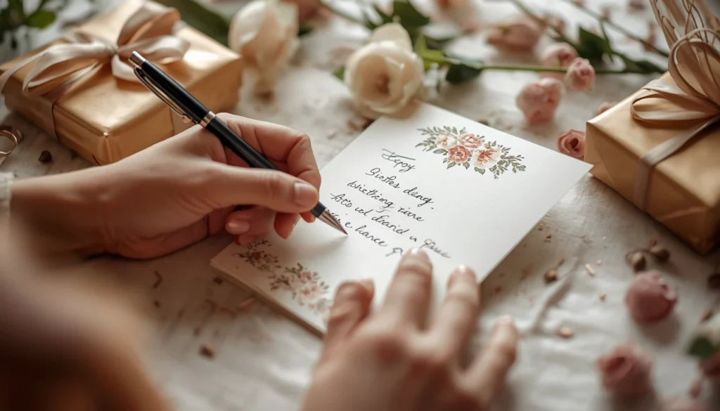 Writing a personalized birthday message in a greeting card for someone special