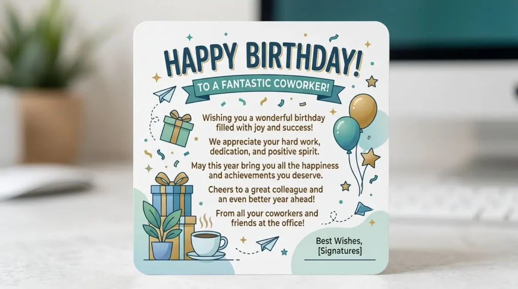 Professional Birthday Card Wishes for Coworker