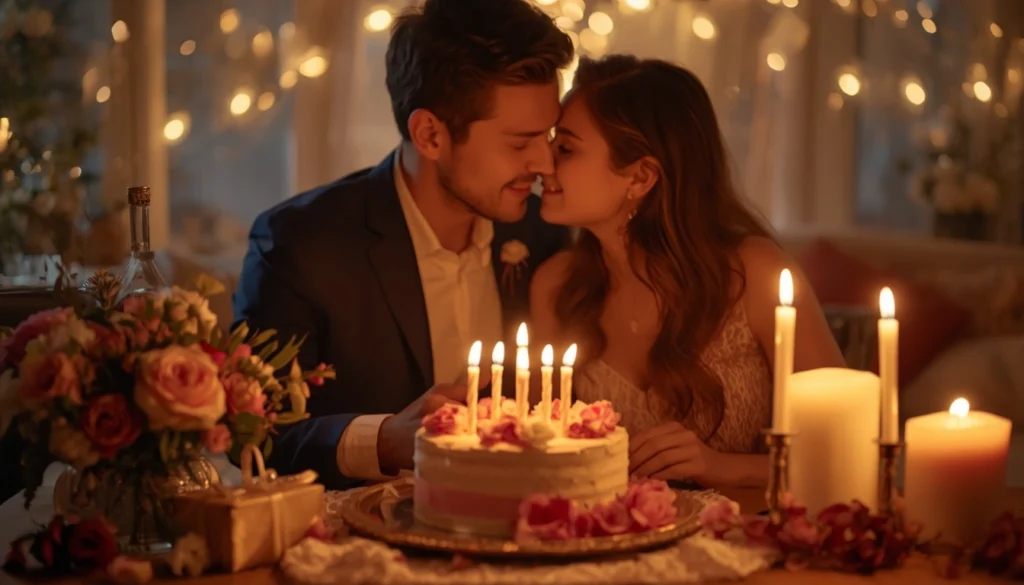 Romantic birthday celebration with a couple sharing love and appreciation through a birthday message