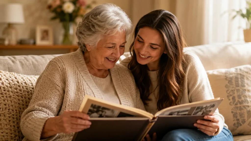 Granddaughter sharing heartfelt birthday wishes with her grandmother