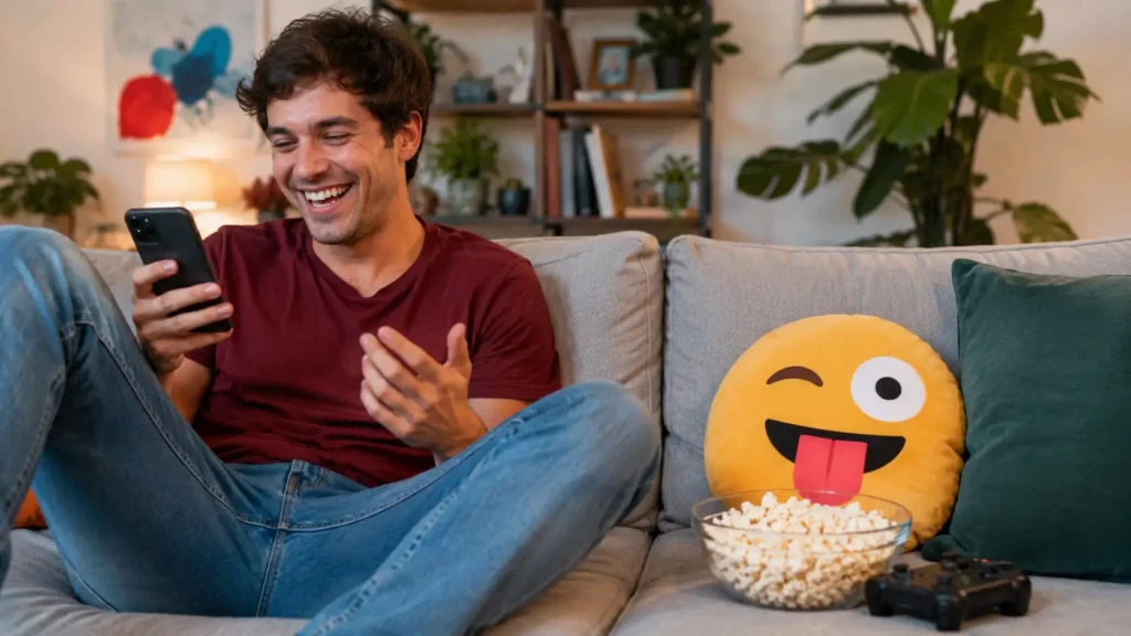 Person sending a funny message to a friend whose company and jokes they miss.