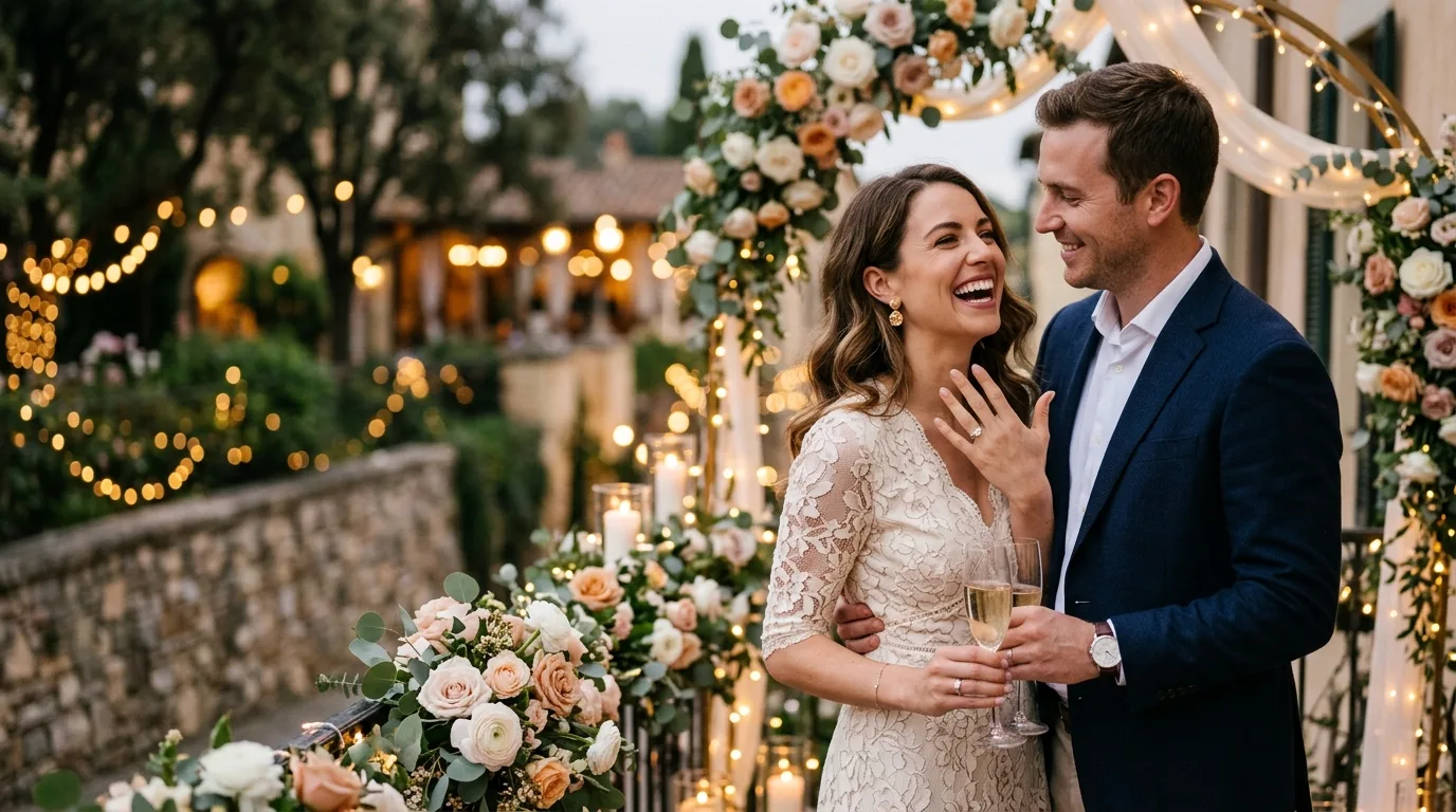 Happy engaged couple celebrating their engagement with love and happiness