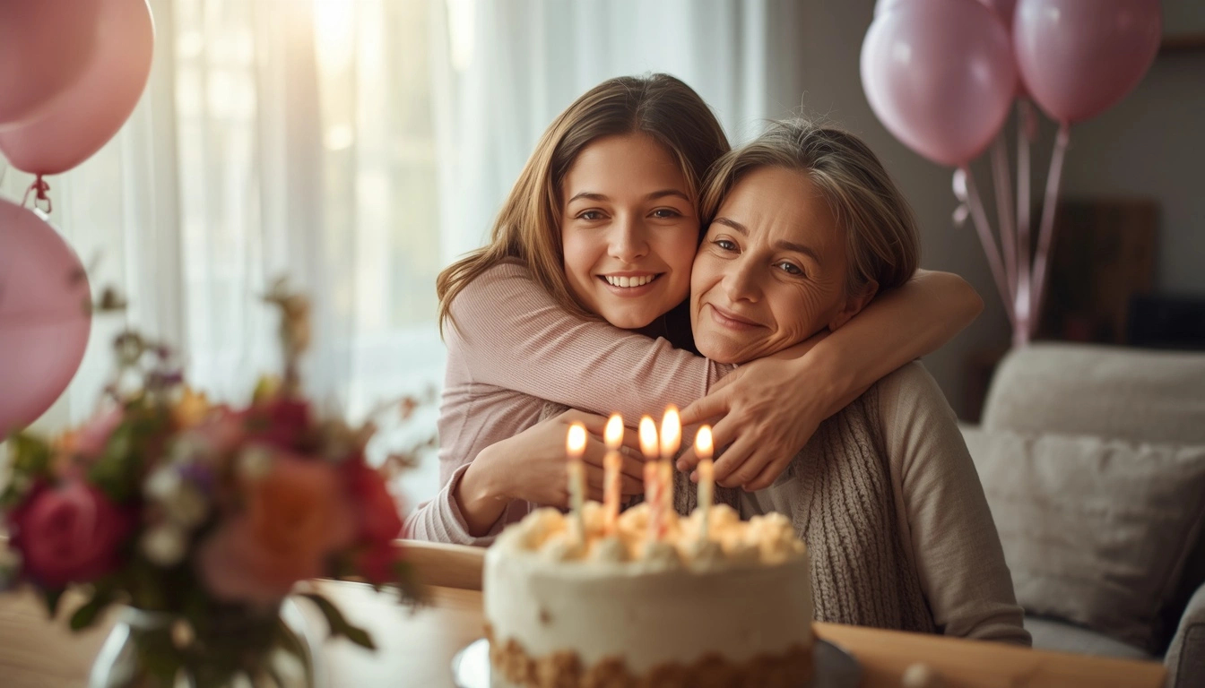 Birthday wishes for mother from daughter during a warm family celebration.