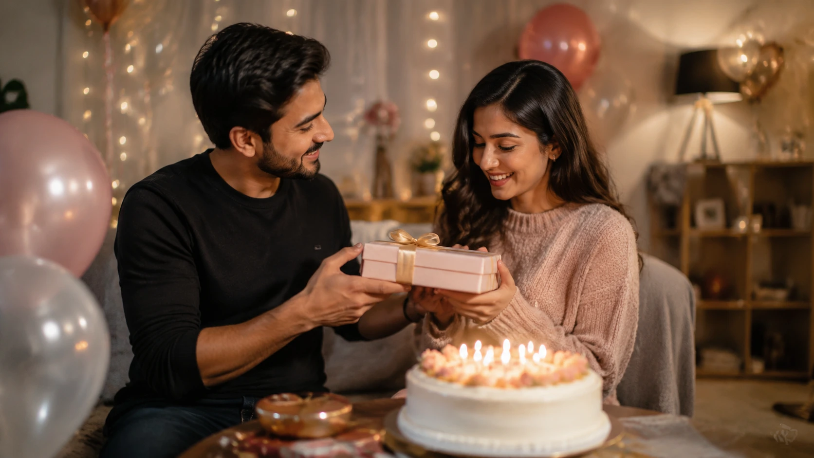 Brother celebrating his sister’s birthday with a heartfelt gift and warm family moments.