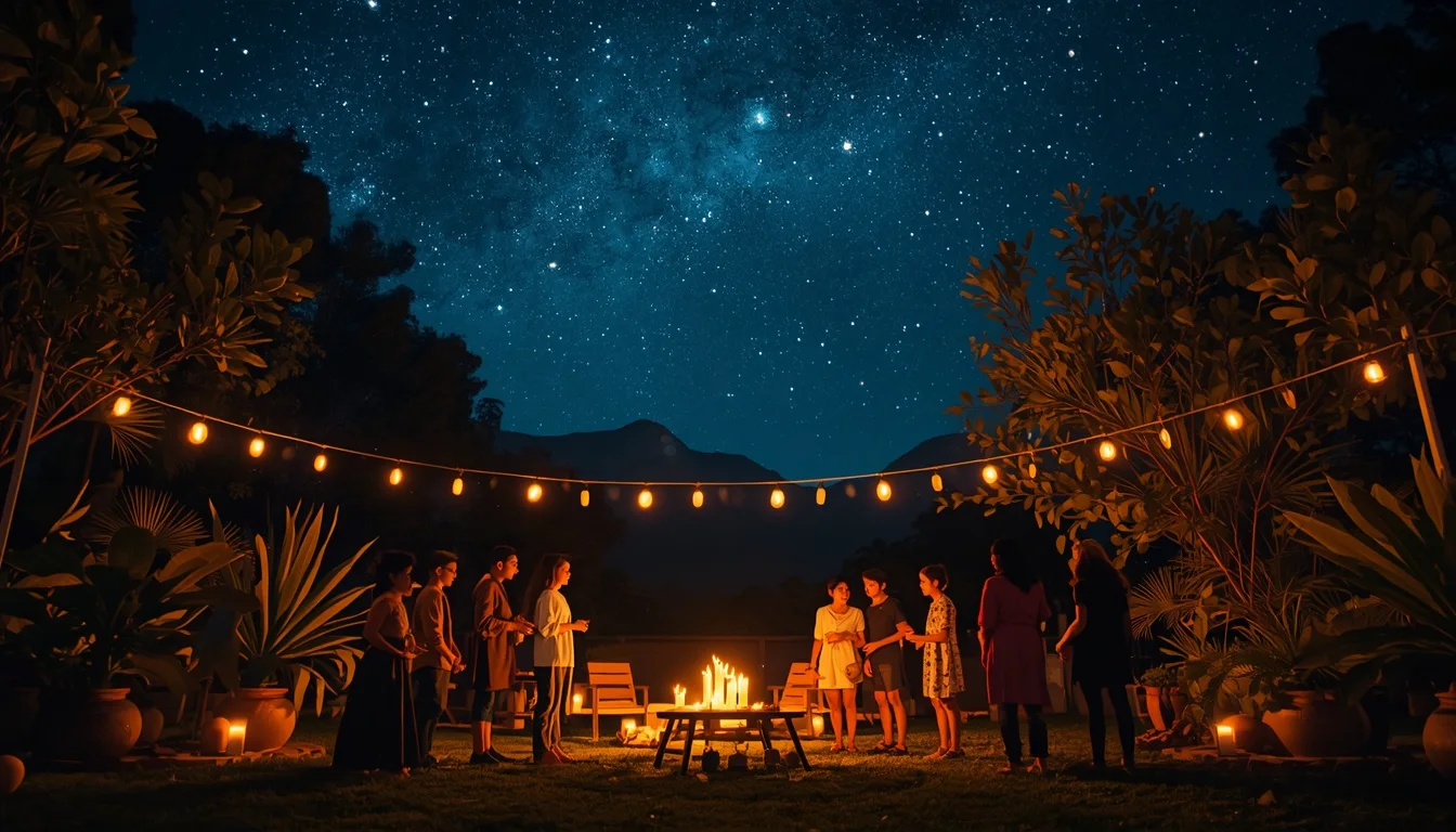 Matariki Wishes celebration with people gathering under the Matariki star cluster in New Zealand