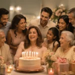 Family and friends celebrating with a loved one beside a birthday cake for Purposeful milestone birthday wishes.