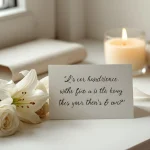 Sympathy messages card with white lilies, roses, and a memorial candle