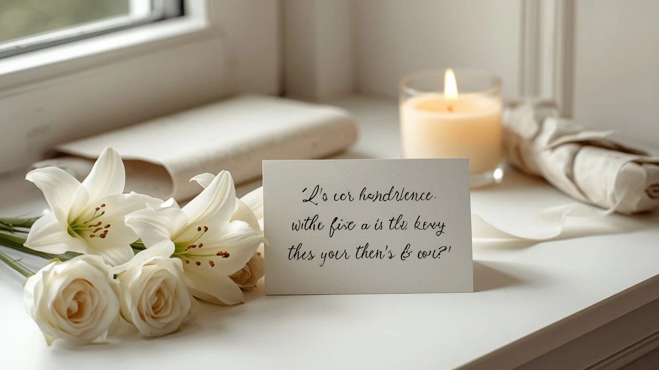 Sympathy messages card with white lilies, roses, and a memorial candle