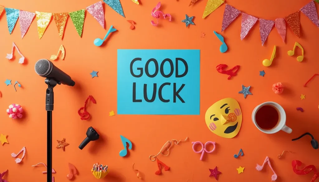 Funny audition preparation scene showing playful performance elements for good luck messages before an audition