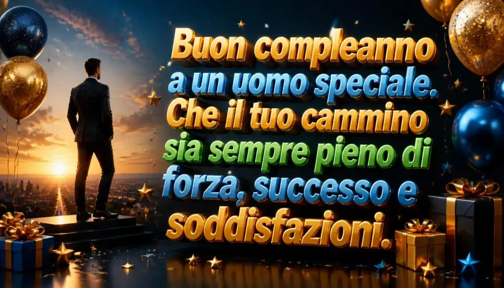 Italian birthday wishes for a man with 3D colorful greeting design.