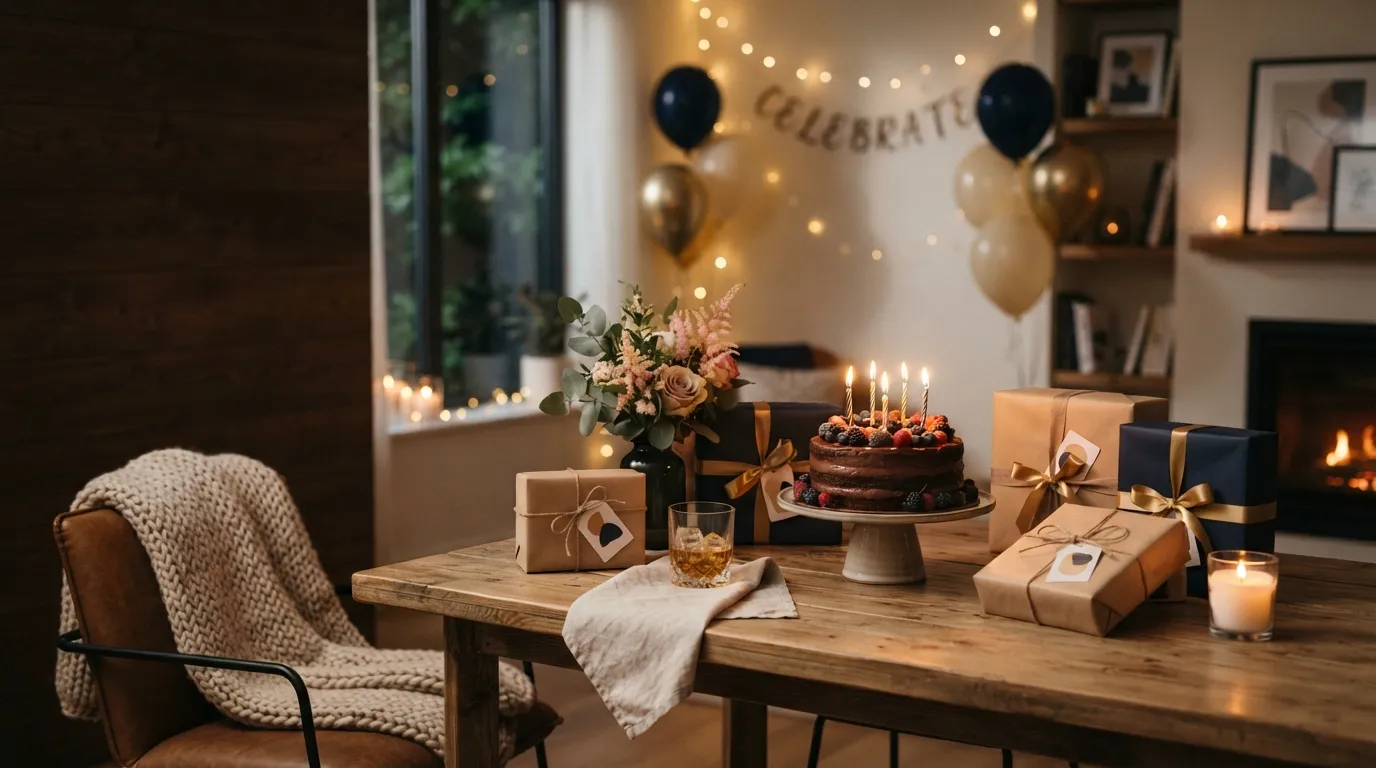 Male happy birthday celebration theme with elegant birthday decorations and meaningful greeting atmosphere.